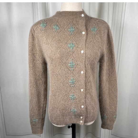 Stanley Blacker Sweaters - Vintage Stanley Blacker Angora Lambswool Embroidered Cardigan Medium